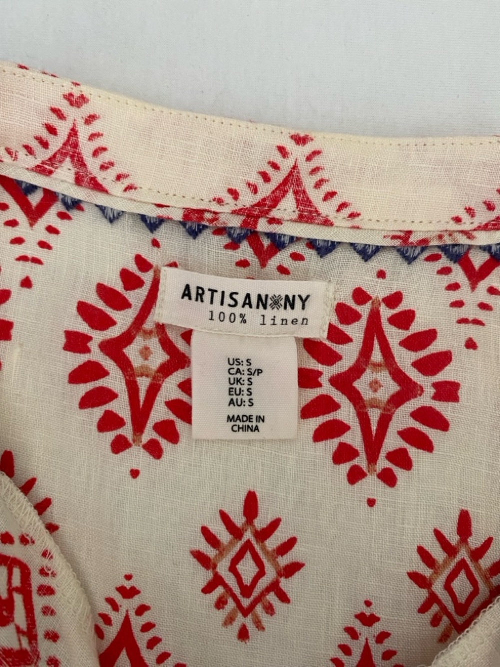 Artisan NY 100% Linen Embroidered Tunic | Size S | Boho Chic White & Red - Picture 13 of 14